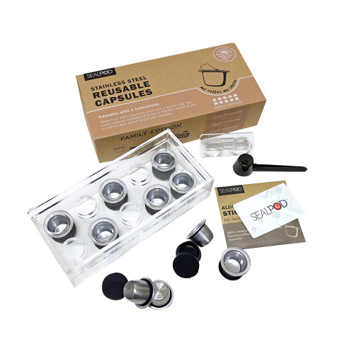 10x punjivih kapsula SEALPOD + stanica za punjenje + 120 poklopaca za Nespresso®